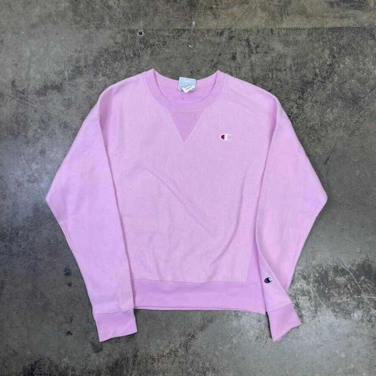 Champion Sweatshirt Reverse Weave Y2K Sports Jumper, Pink, Womens Medium