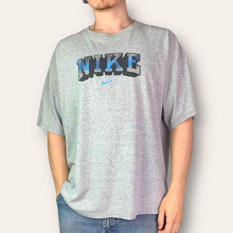 Rare Vintage 2000s Nike Graphic centre swoosh graphic tee T shirt grey XXL 1