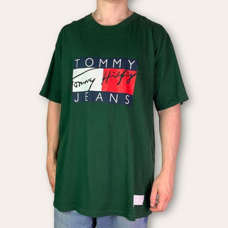Rare Vintage Tommy Hilfiger Jeans USA Graphic Tee Green XXL XL