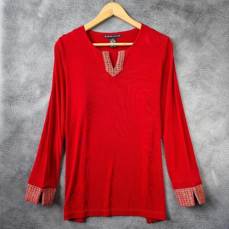 Other Vintage Blouse 80s Long Sleeve Top Red Womens shirt Summer blouse 1980s product image