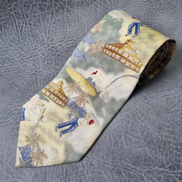 Vintage Mens Tie CAMPIA Golf Necktie Retro SILK 80s - RARE image 1