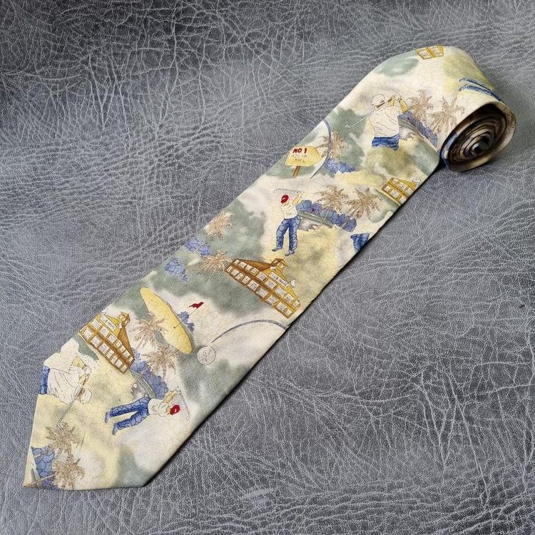 Vintage Mens Tie CAMPIA Golf Necktie Retro SILK 80s - RARE image 2