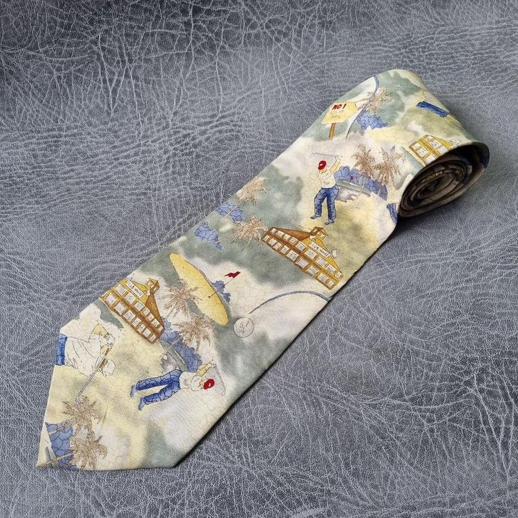 Vintage Mens Tie CAMPIA Golf Necktie Retro SILK 80s - RARE image 4