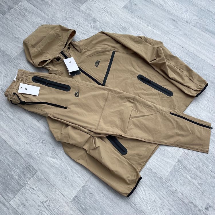 Nike Tech Woven Tracksuit Zip Windbreaker Jacket Cargo Pants Bottoms - Beige