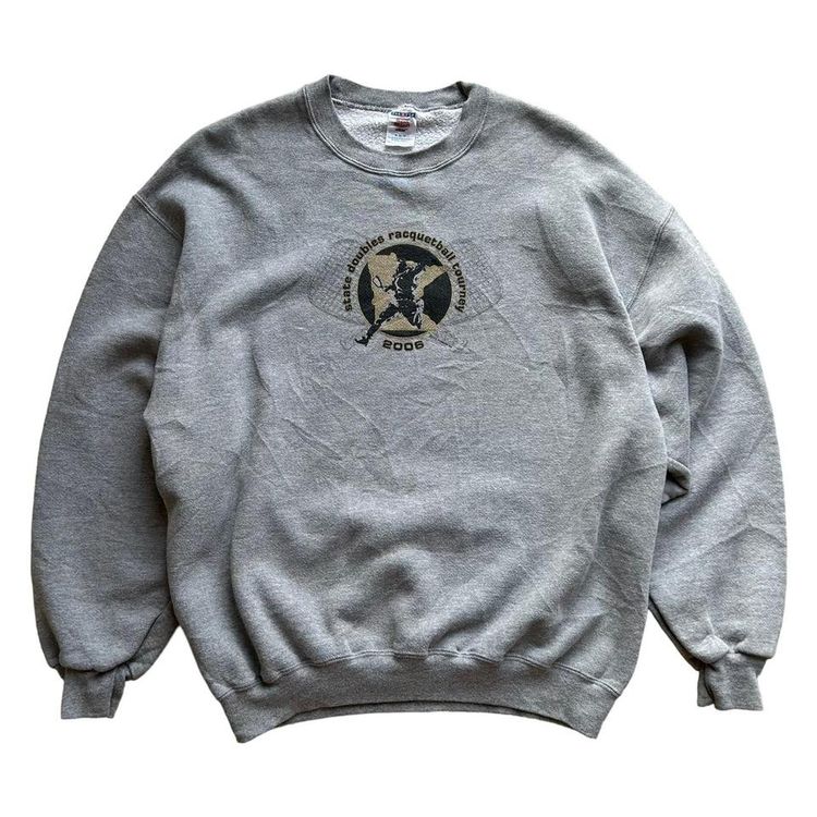 Y2K grey sports graphic print sweatshirt. 2006 racquet ball design.