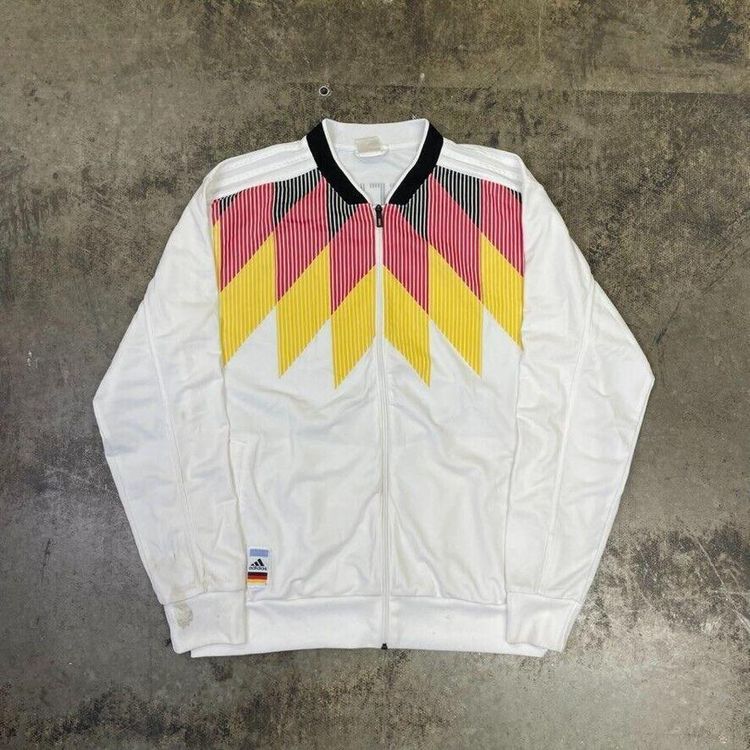 Adidas Germany Track Jacket Vintage Y2K Sports Full-Zip Top, White, Mens XL