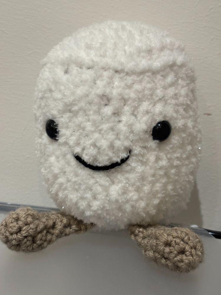 marshmellow White Plush Toy With Brown Crocheted Feet