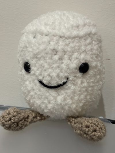 marshmellow White Plush Toy With Brown Crocheted Feet