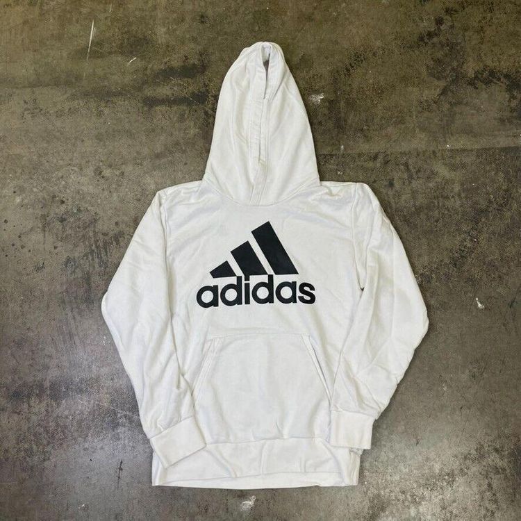 Adidas Hoodie Spellout Y2K Pull Over Sports Sweatshirt, White, Mens Medium image 1