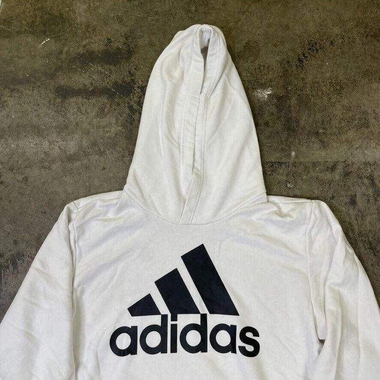 Adidas Hoodie Spellout Y2K Pull Over Sports Sweatshirt, White, Mens Medium image 2