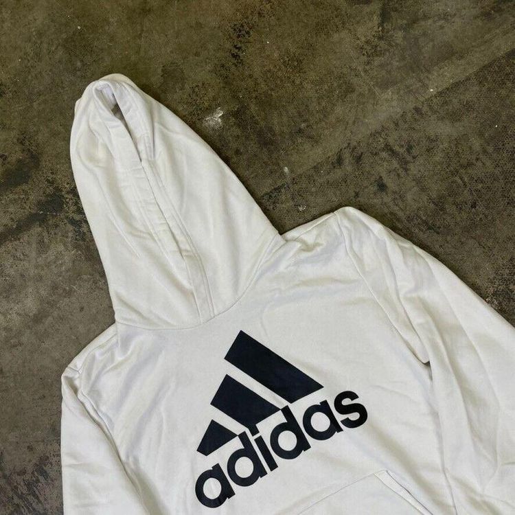 Adidas Hoodie Spellout Y2K Pull Over Sports Sweatshirt, White, Mens Medium image 3