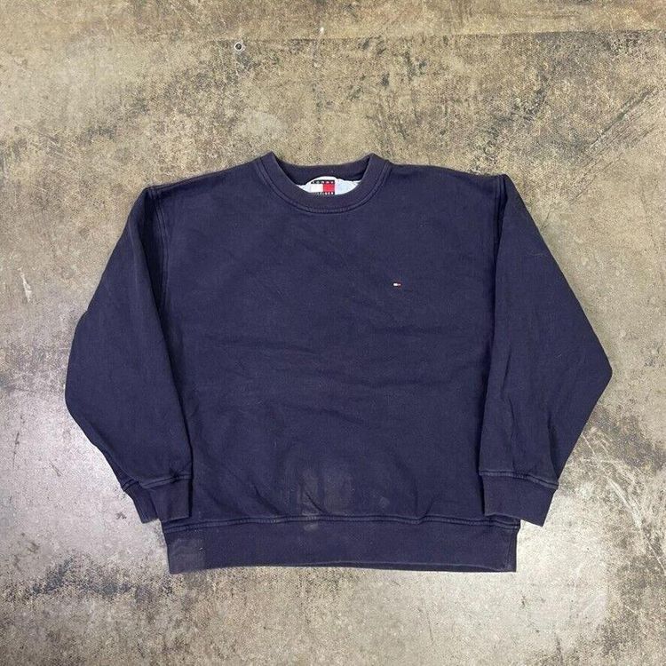 Tommy Hilfiger Sweatshirt Crew Neck 90s Flag Sports Sweater, Navy, Mens Large image 1