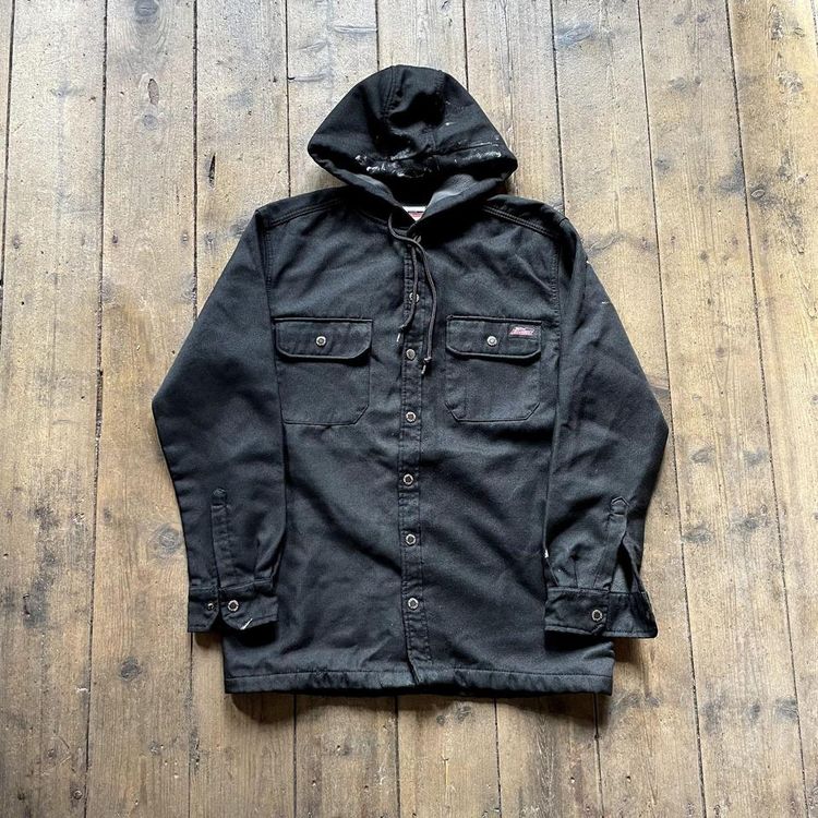 Dickies Over Shirt Y2K Button Up Fleece Lined Workwear Jacket, Black, Mens Small image 1