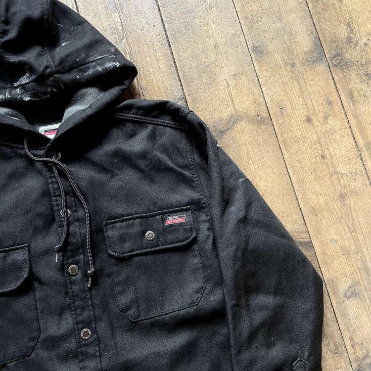 Dickies Over Shirt Y2K Button Up Fleece Lined Workwear Jacket, Black, Mens Small image 3