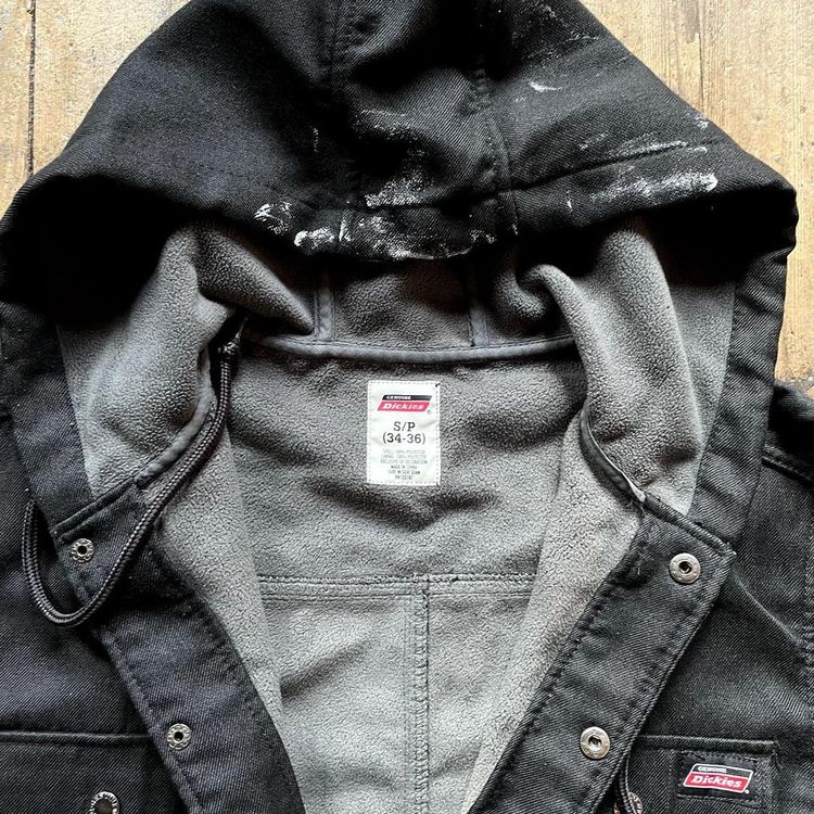 Dickies Over Shirt Y2K Button Up Fleece Lined Workwear Jacket, Black, Mens Small image 7