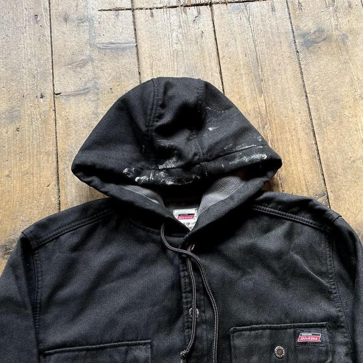 Dickies Over Shirt Y2K Button Up Fleece Lined Workwear Jacket, Black, Mens Small image 4