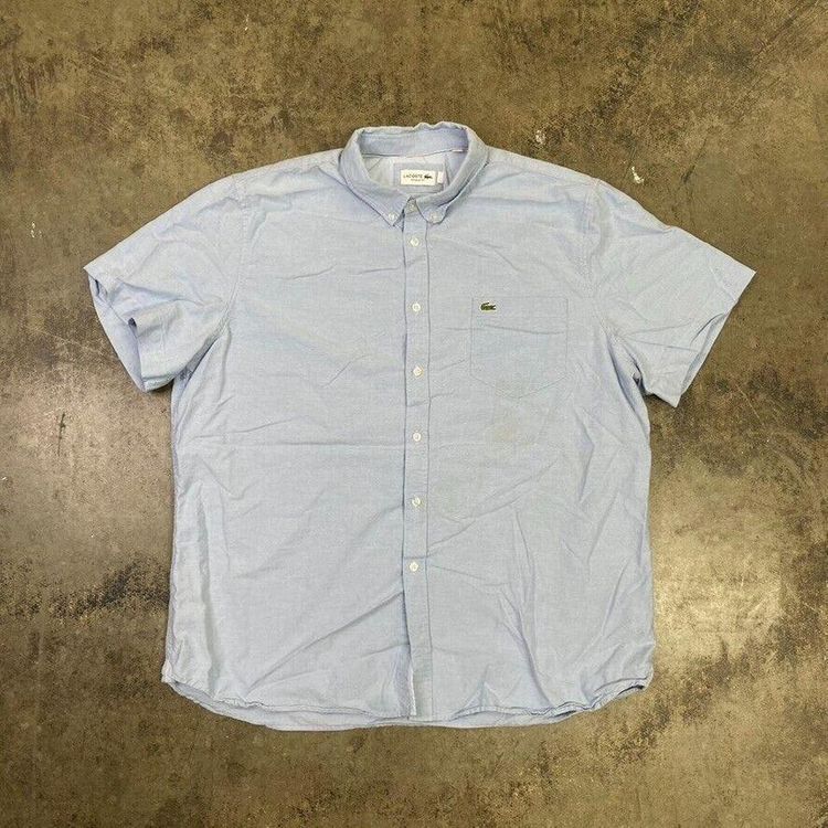 Lacoste Dress Shirt 90s Short Sleeve Button Down Top, Blue, Mens 2XL image 1