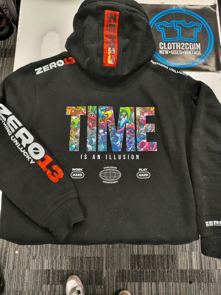 Zero13 Time Black Hoodie, multiple prints, new, all sizes 