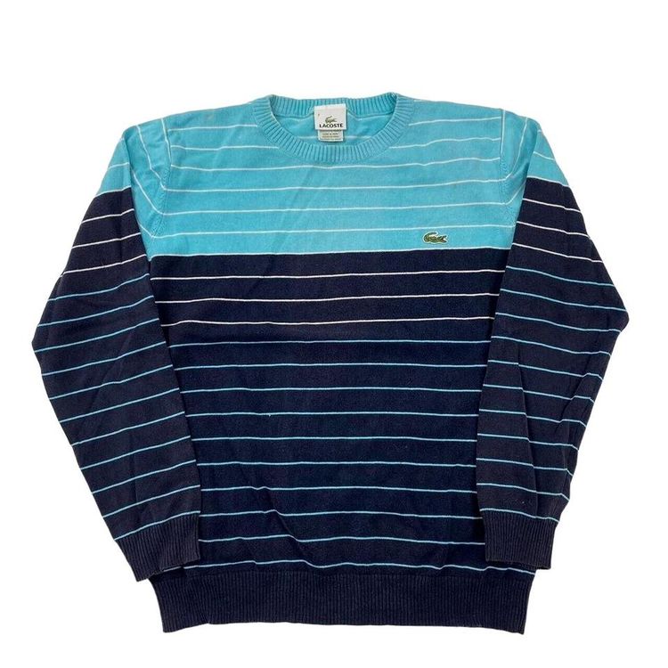 Lacoste Navy Blue White Striped Long Sleeved Sweatshirt Size Mens S image 1