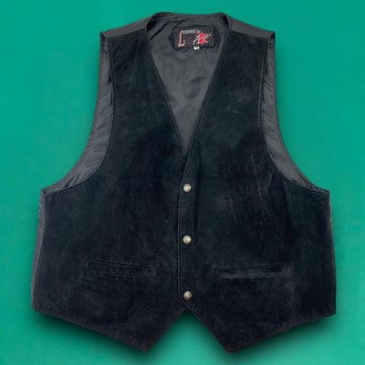 Aryo Leather Vintage Suede Utility Jacket Workwear Multi Pocket Vest Festival Fishing Hiking Black L 1