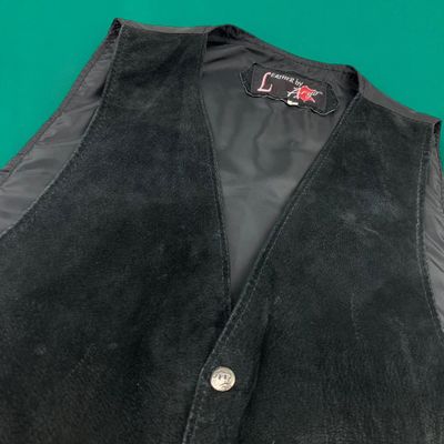 Aryo Leather Vintage Suede Utility Jacket Workwear Multi Pocket Vest Festival Fishing Hiking Black L 2