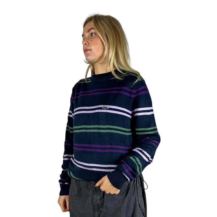Lacoste Navy Long Multicoloured Striped Sleeved Sweatshirt Size Womens L image 1