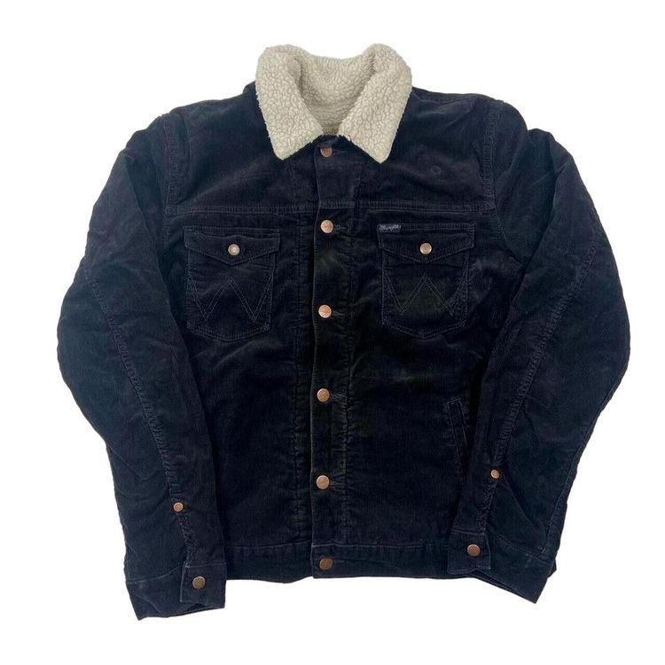 Wrangler Black Long Sleeved Button Down Jacket Size Mens M