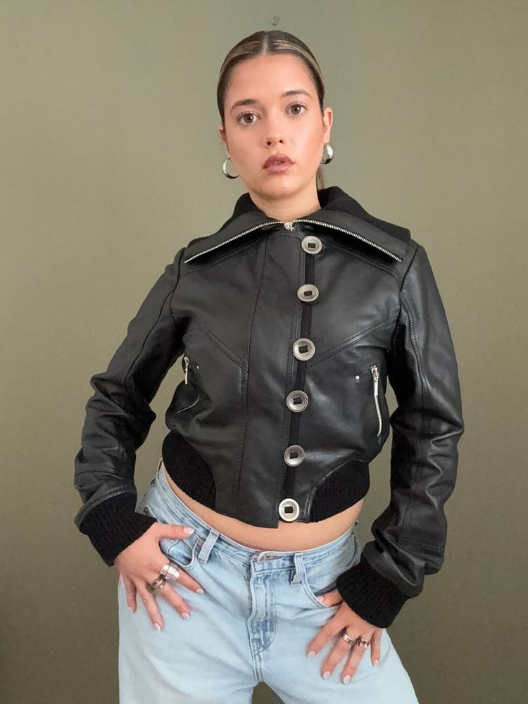 Aviatrix Leather Bomber Jacket (L) 4