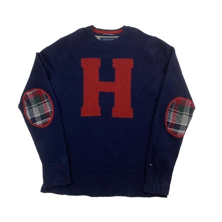 Tommy Hilfiger Blue Red Long Sleeved Pullover Sweatshirt Size Mens M 1