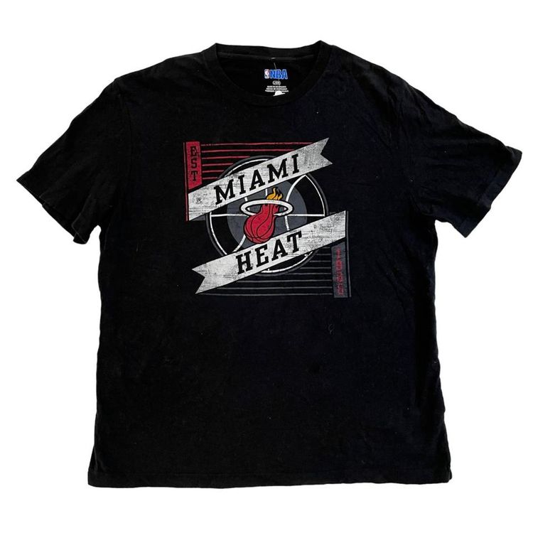 NBA Black Short Sleeved Miami Heat Printed T-shirt for Mens Size XL