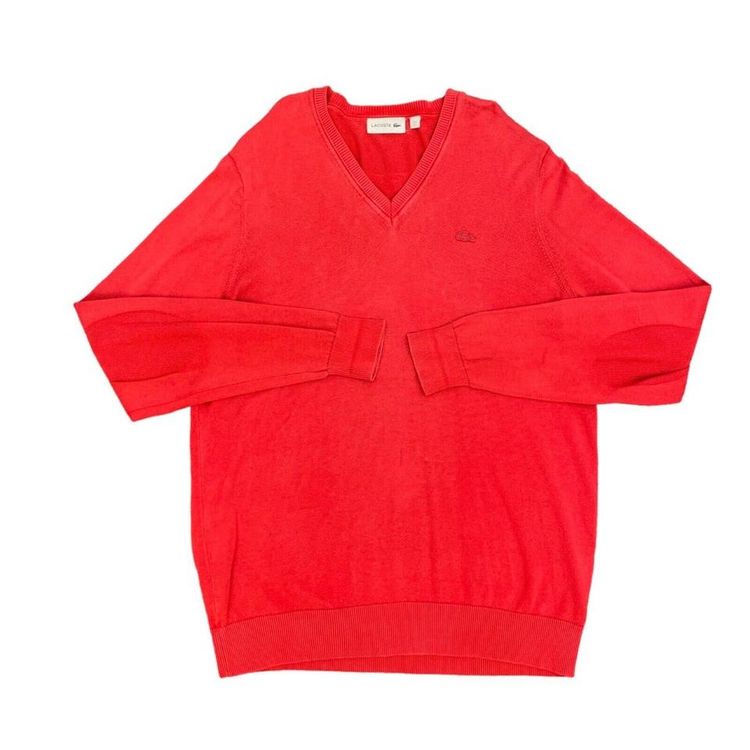 Lacoste Red Wool V-neck Sweater Jumper Slim Fit Size Mens Large L image 1