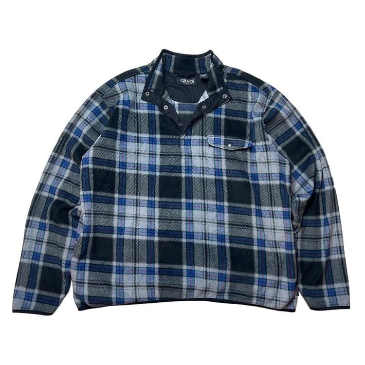 Chaps blue, grey & black checked funky fleece pullover jumper. image 1