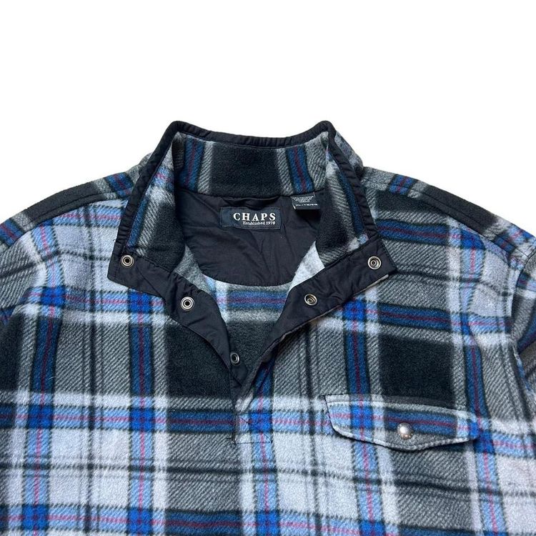 Chaps blue, grey & black checked funky fleece pullover jumper. image 2