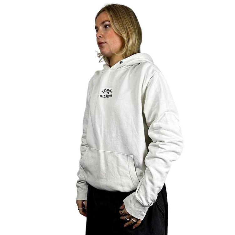 Tommy Hilfiger White Full Sleeve Pullover Hoodie Size Mens M