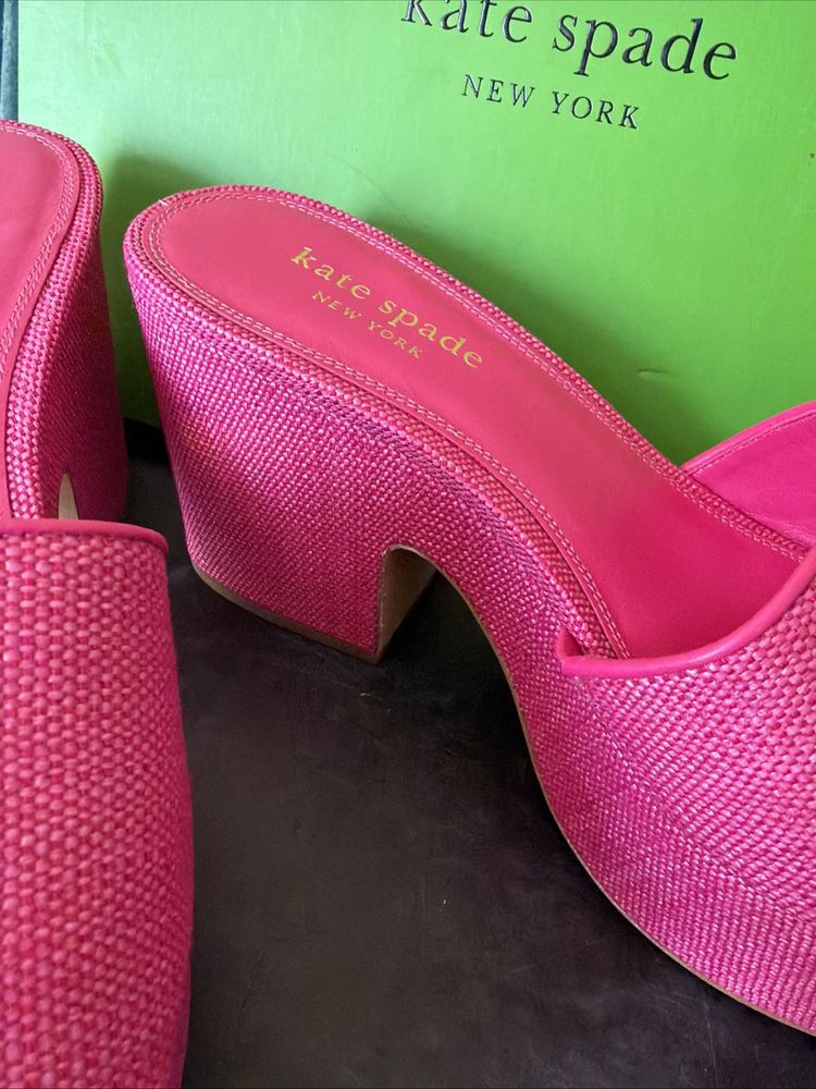 Kate Spade NY Ibiza Fine Raffia Rose Jam Pink Platform Sandals Mule Uk 4.5 BNIB image 4