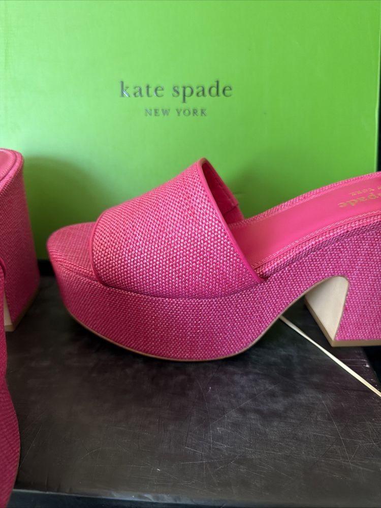 Kate Spade NY Ibiza Fine Raffia Rose Jam Pink Platform Sandals Mule Uk 4.5 BNIB image 5