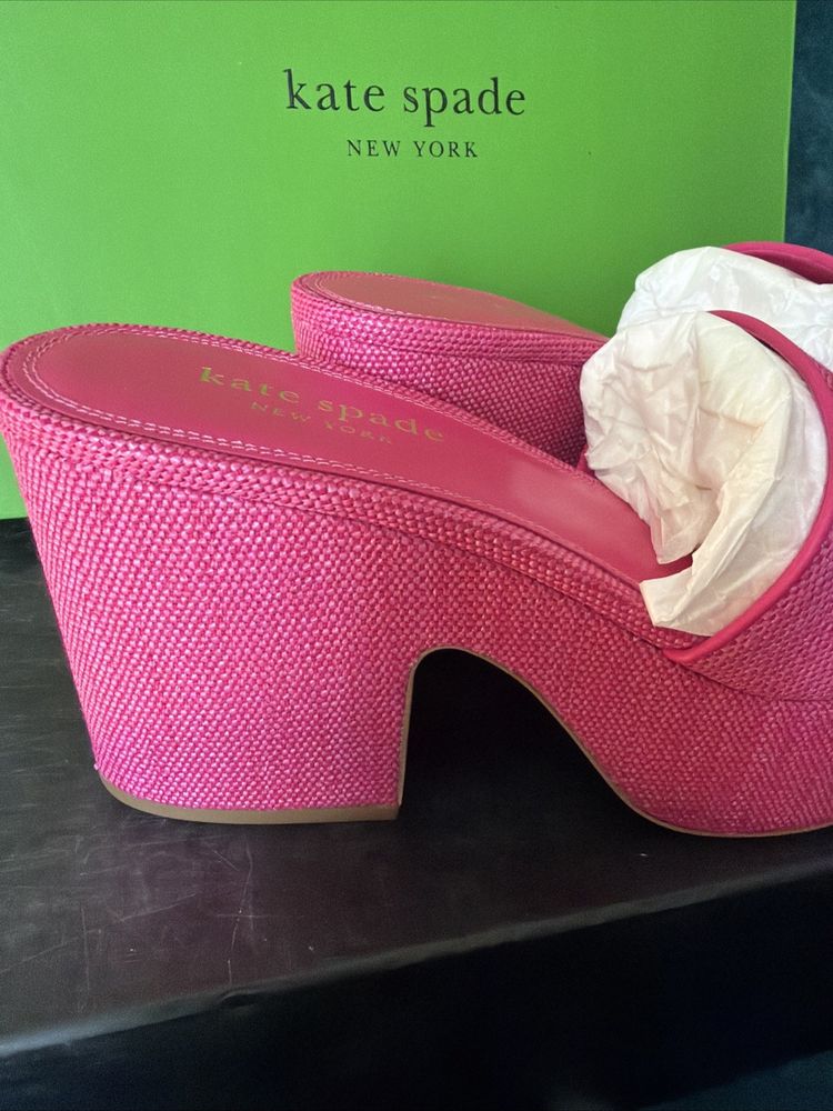 Kate Spade NY Ibiza Fine Raffia Rose Jam Pink Platform Sandals Mule Uk 4.5 BNIB image 2