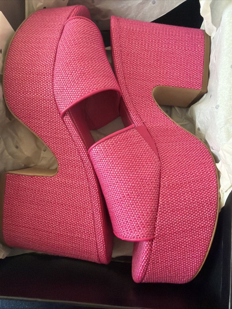 Kate Spade NY Ibiza Fine Raffia Rose Jam Pink Platform Sandals Mule Uk 4.5 BNIB image 6