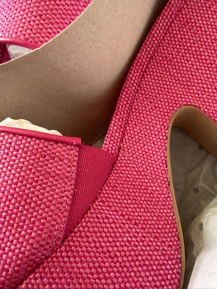 Kate Spade NY Ibiza Fine Raffia Rose Jam Pink Platform Sandals Mule Uk 4.5 BNIB image 7