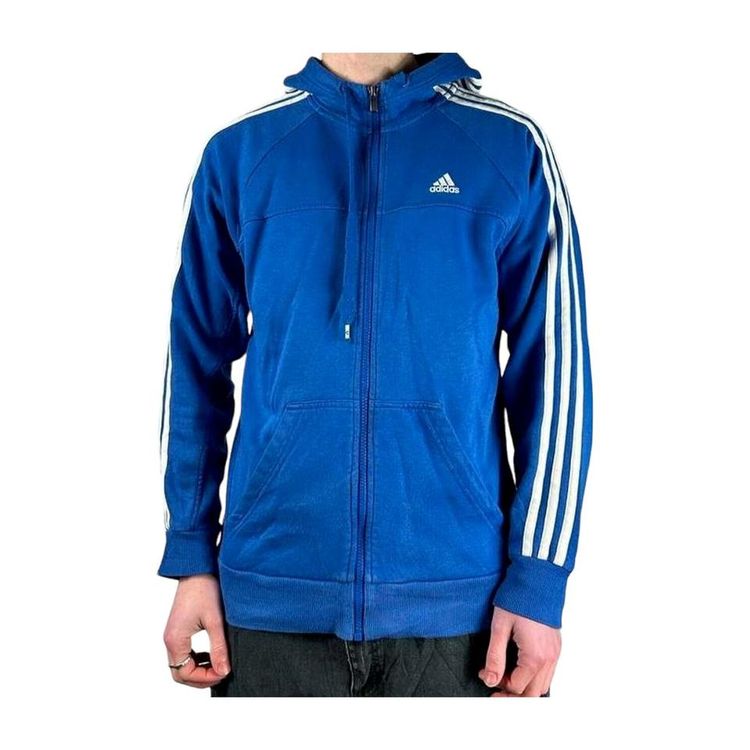 Adidas Blue White Striped Long Sleeved Hoodie Size Mens S 2