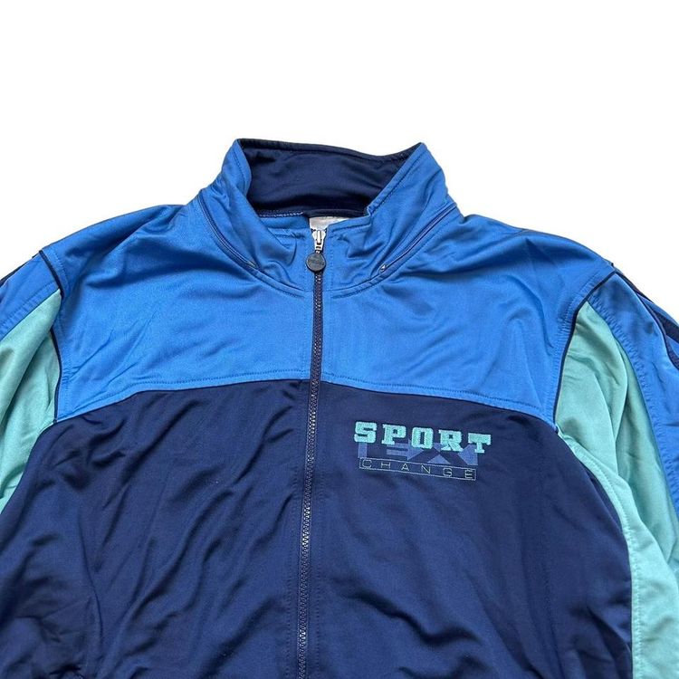 Vintage adidas blue & green colour block sport change track jacket. Retro design, lovely embroidery  2