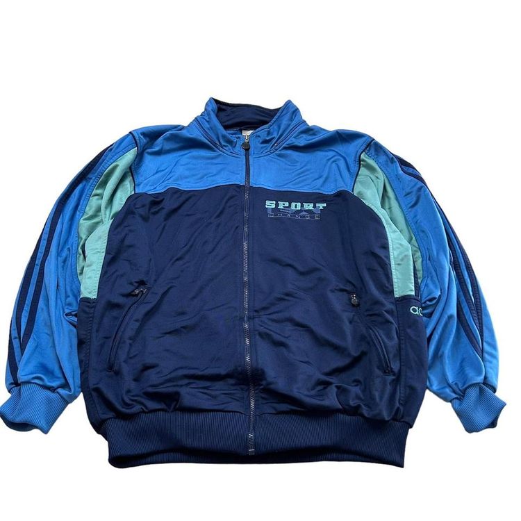 Vintage adidas blue & green colour block sport change track jacket. Retro design, lovely embroidery 3