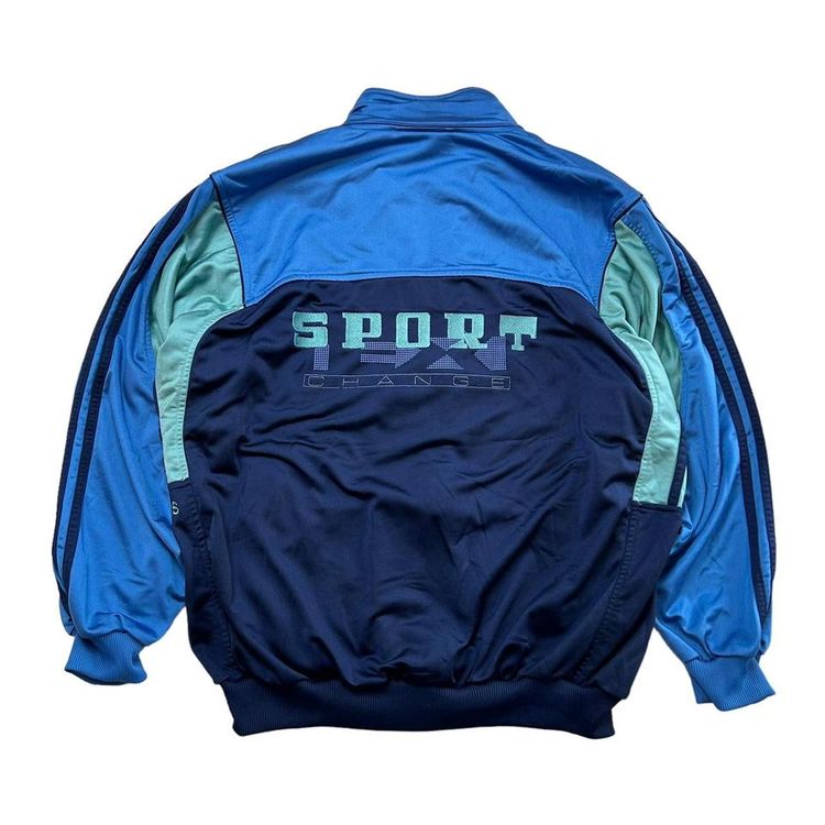 Vintage adidas blue & green colour block sport change track jacket. Retro design, lovely embroidery  5