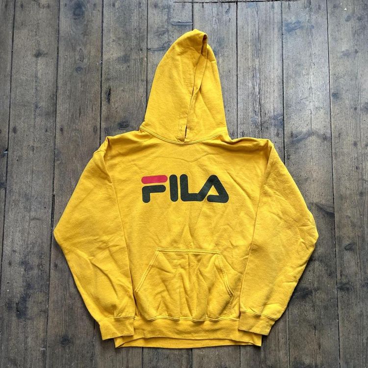 Fila Hoodie Spellout Y2K Sports Sweatshirt, Yellow, Mens Medium image 1