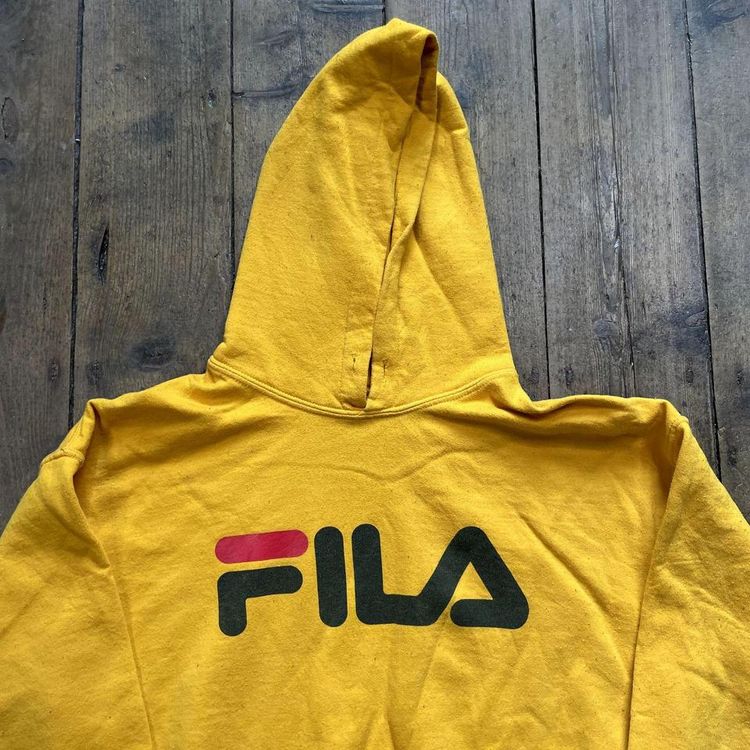 Fila Hoodie Spellout Y2K Sports Sweatshirt, Yellow, Mens Medium image 2