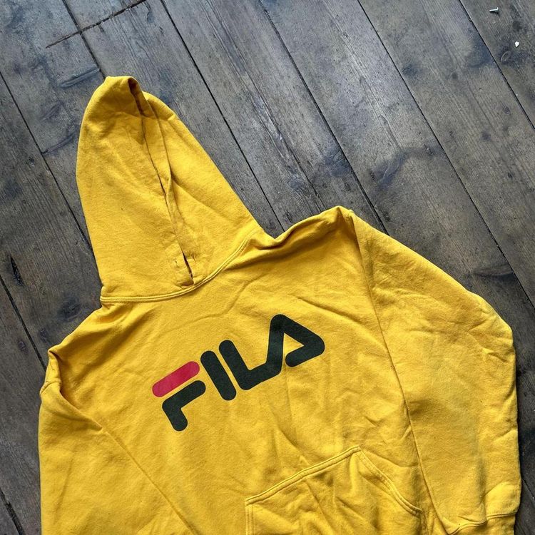Fila Hoodie Spellout Y2K Sports Sweatshirt, Yellow, Mens Medium image 3