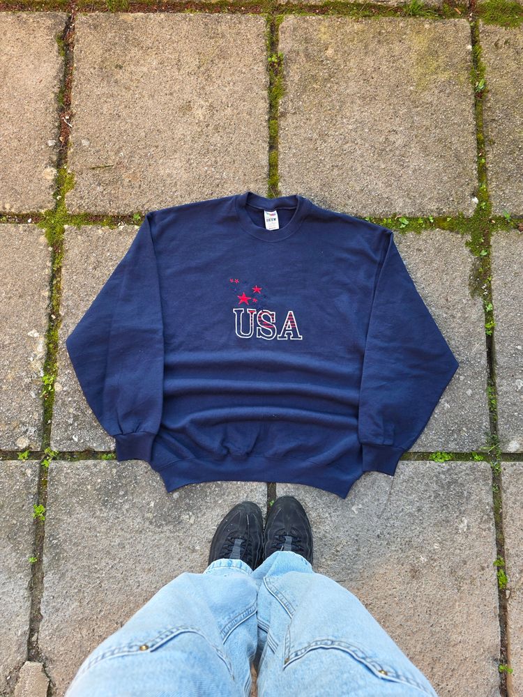 Fruit Of The Loom Navy Sweatshirt With Usa Embroidery