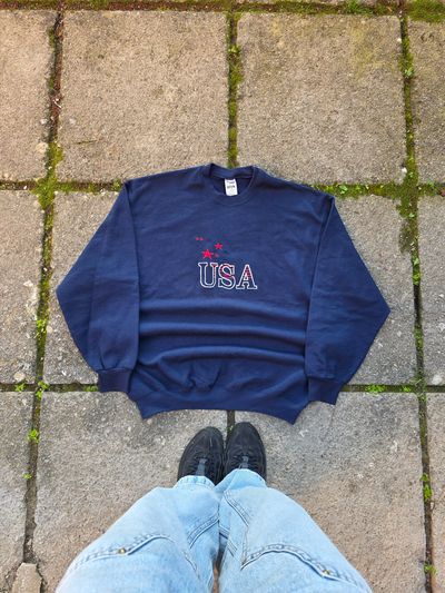 Fruit Of The Loom Navy Sweatshirt With Usa Embroidery