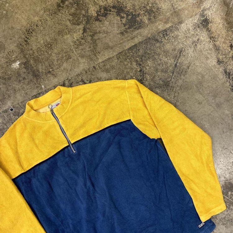 Levi's Fleece Half-Zip Sports Colourblock Jumper, Yellow Blue, Mens XL image 3