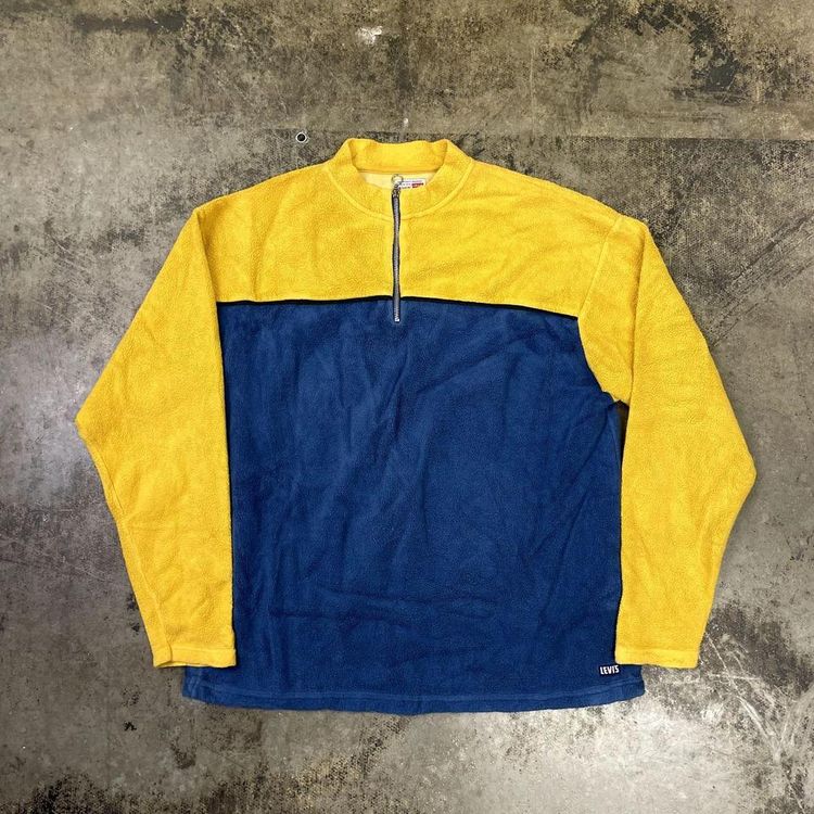 Levi's Fleece Half-Zip Sports Colourblock Jumper, Yellow Blue, Mens XL image 1